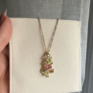 BRAND NEW 14k gold plated Christmas Tree necklace with colorful CZ rhinestones